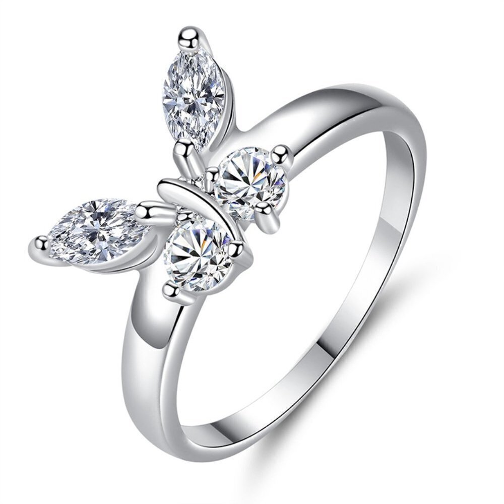 🎀Sweet Refine Butterfly Crystal Simple Fashion Silver Rings for Women,MARR9173